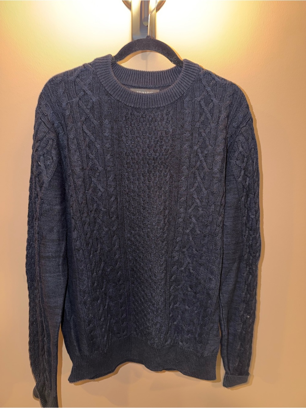 Primark Men's Navy Cable Knit Crewneck Sweater